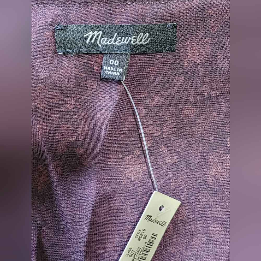 MADEWELL Orchard Floral Smocked Cuff Button-Up Top, size 00, purple/orange - Picture 6 of 7